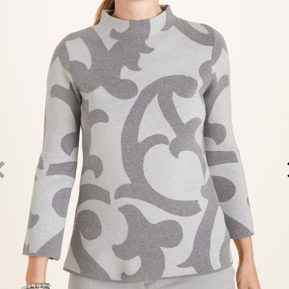 NWT Chico’s Printed Structured Mock-Neck Sweater Medium - Picture 1 of 13